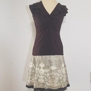 Tahari 100% Silk Brown/Tan Lined Skirt, Size 2